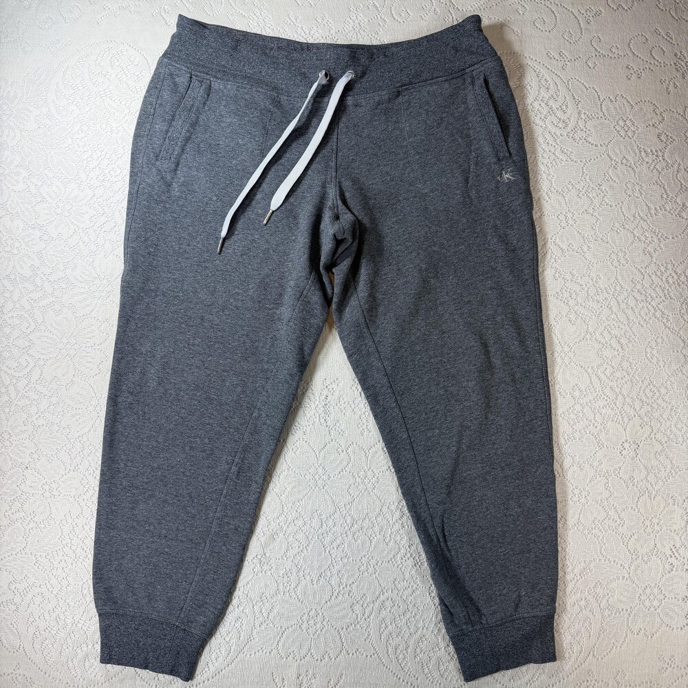 Calvin Klein Jogger Pants Mens Large Gray Fleece Logo Drawstring Waist Pockets